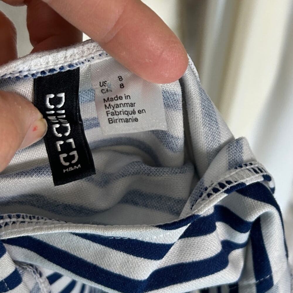Divided by H&M Women's Size 8 Navy & White Striped Skater Tank Dress #0367 - Picture 6 of 11